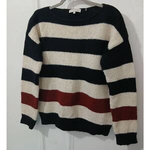 White Warren womens Medium Sweater alpaca wool boat neck maroon ivory Stripe
